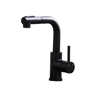 Contemporary Black Kitchen Sink Faucet With Pull Out Spray - 360 Swivel, Ceramic Filler For And Bathroom Single Handle Down Stainless Steel, Modern Sinks