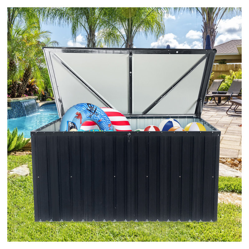 Boîte de rangement en métal 344 gallons, contenant de rangement extérieur résistant aux intempéries pour le patio, le jardin, les accessoires et les outils de piscine, noir