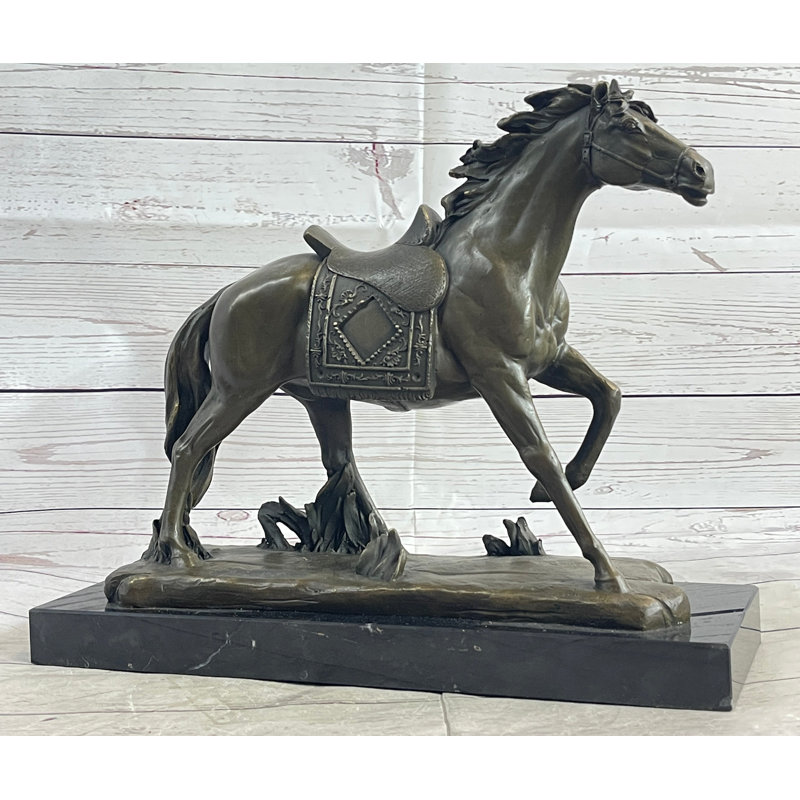 Tyshaun Saddled War Horse Working Equestrian Bronze Statue Sculpture After Pj Mene