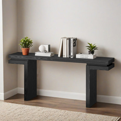 Console en placage de bois véritable de 66,01 po de largeur, table d'appoint minimaliste pour vestibule, couloir et salon