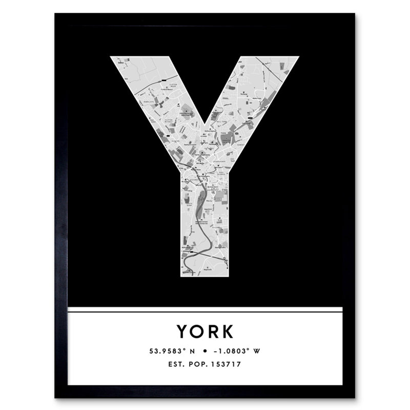 York City Map York Black & White - Single Picture Frame Typography
