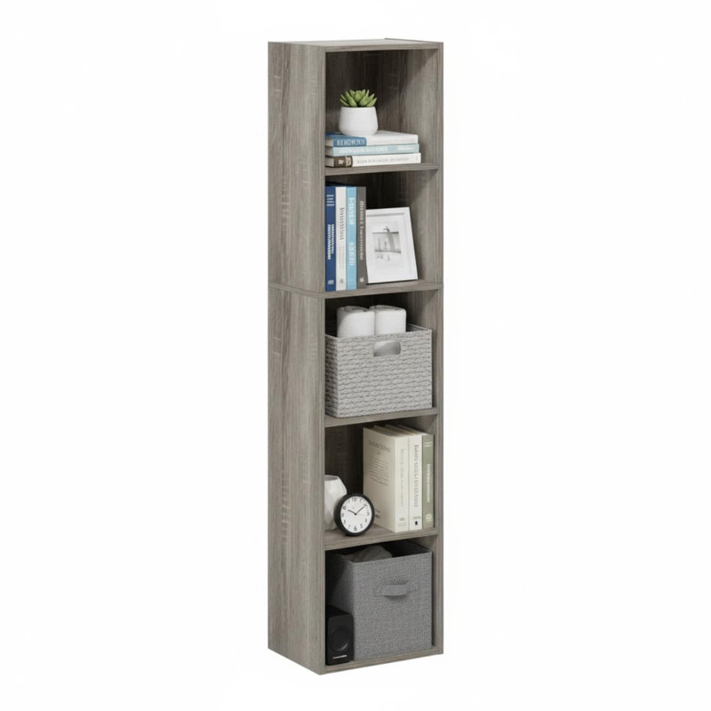Pasir 5-Tier Open Shelf Bookcase French Oak Tall Bookcase Living Room Office Storage, French Oak