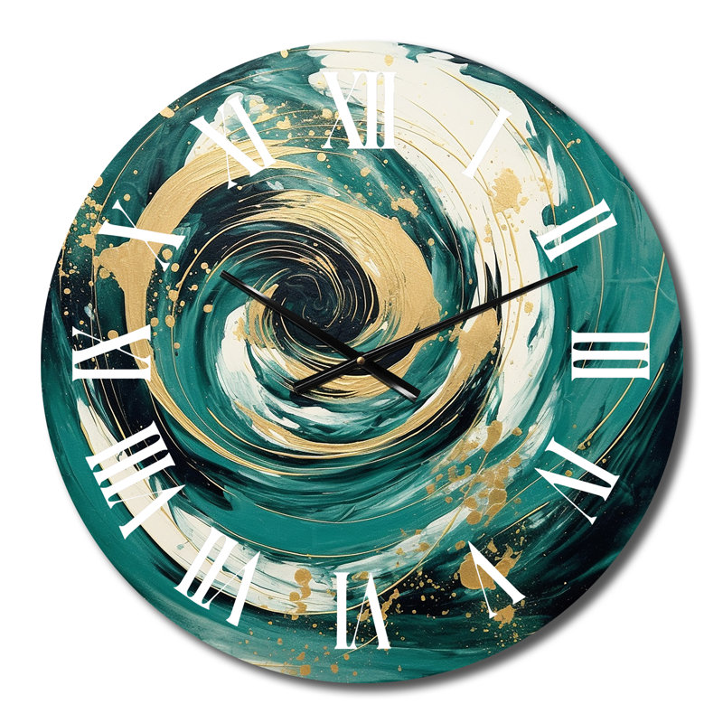 Horloge murale bleu foncé et spirale dorée I, Petit