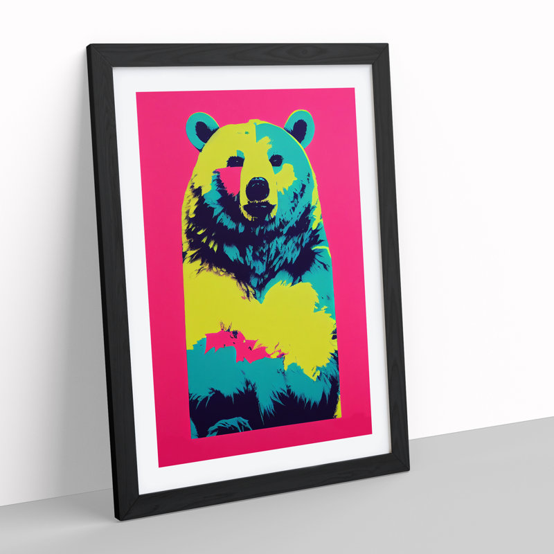 Neon Bear - Framed Print, Black, 34cm H x 25cm W x 2cm D