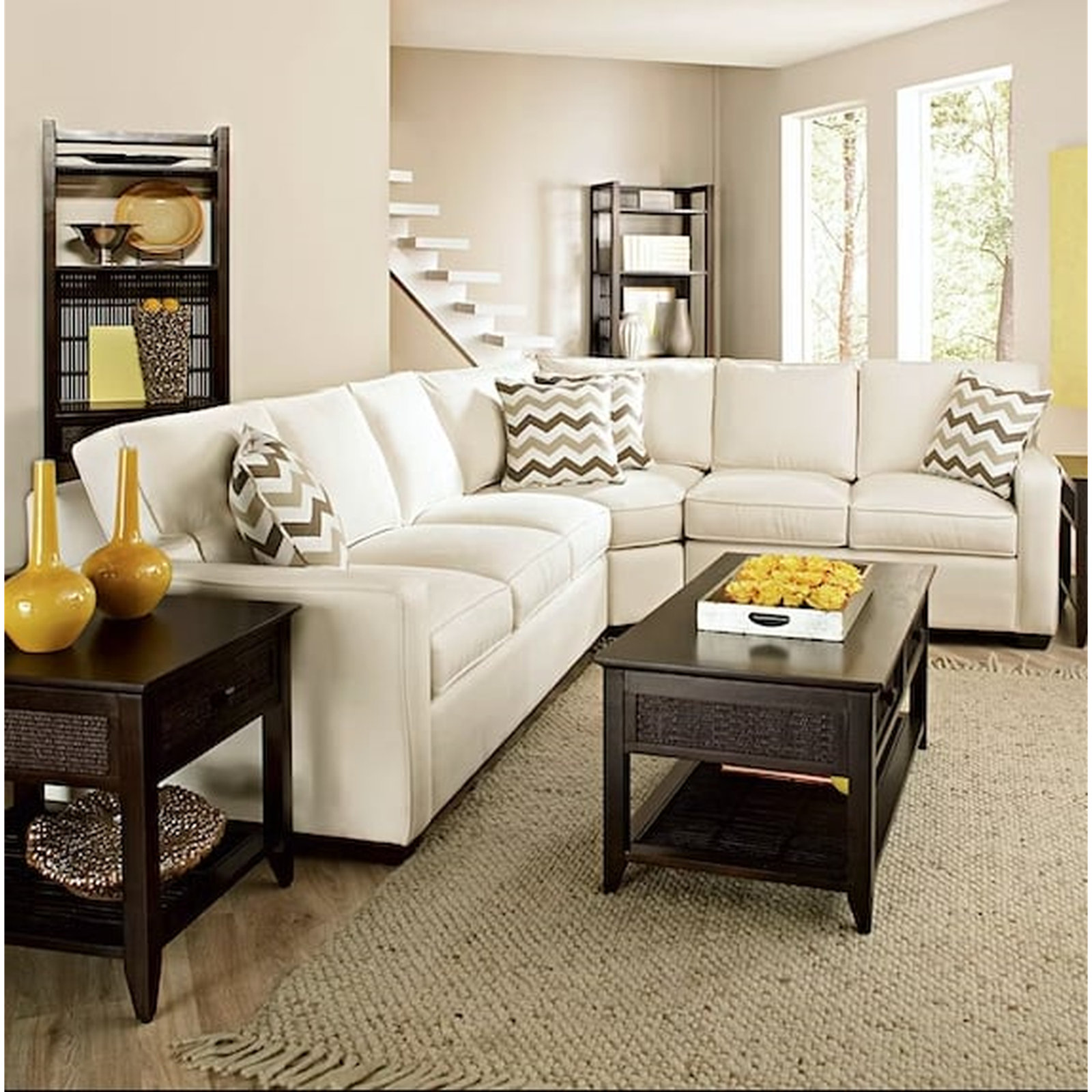 Gramercy Park L-Sectional, Elite Ivory; 0321-91, Black, Left Hand Facing