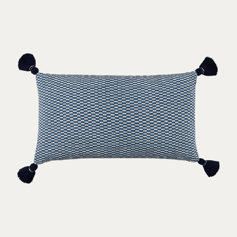 Ella Rectangular Cotton Pillow Cover and Insert, Periwinkle/Natural