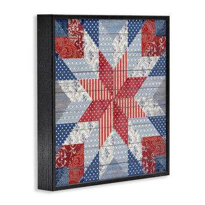Stupell Industries Patriotic Quilt Pattern Framed Giclee Art, Design By Susan Arnot In Midnight Black Framed Giclee