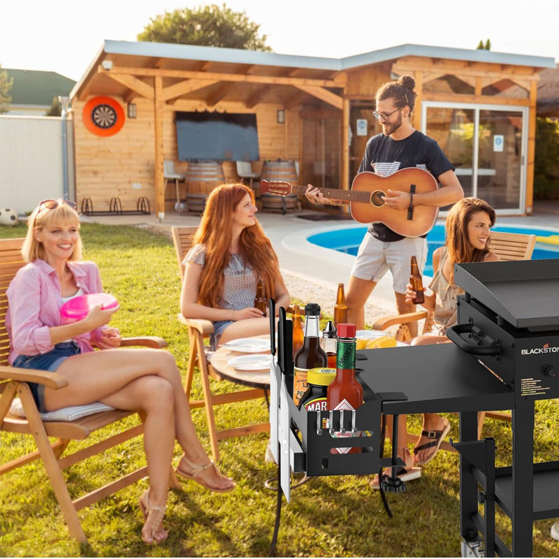 Panier Blackstone, plaque chauffante pour gril 28 po / 36 po Blackstone, plaque chauffante Blackstone compacte, panier d'accessoires pour barbecue Blackstone avec porte-serviettes en papier et porte-outil magnétique