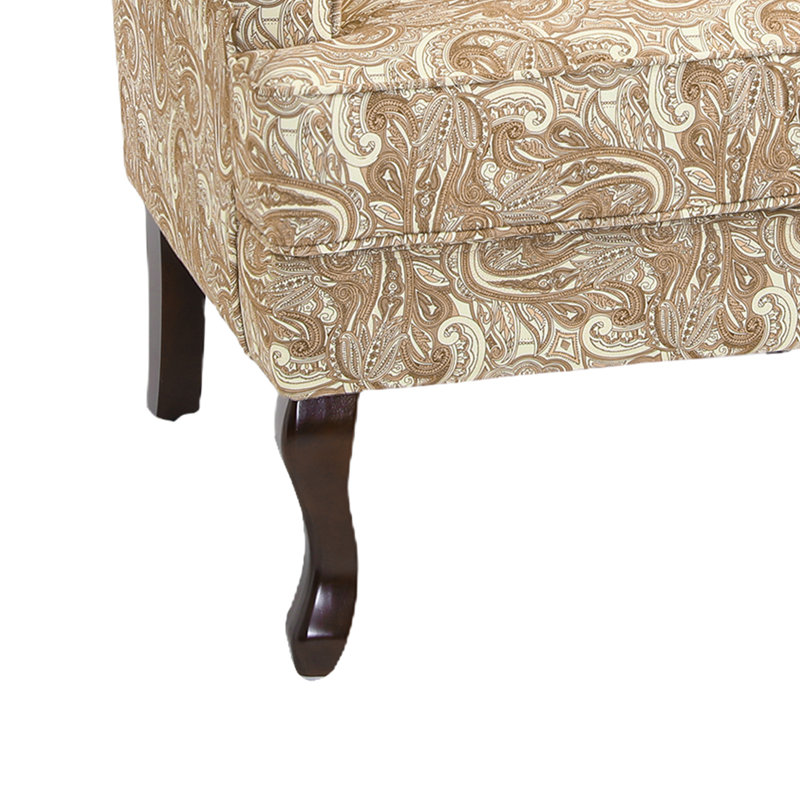Duward Upholstered Paisley Sand Linen Wingback Accent Chair with Rolled Arm and Solid Wood Leg (Set of 2)