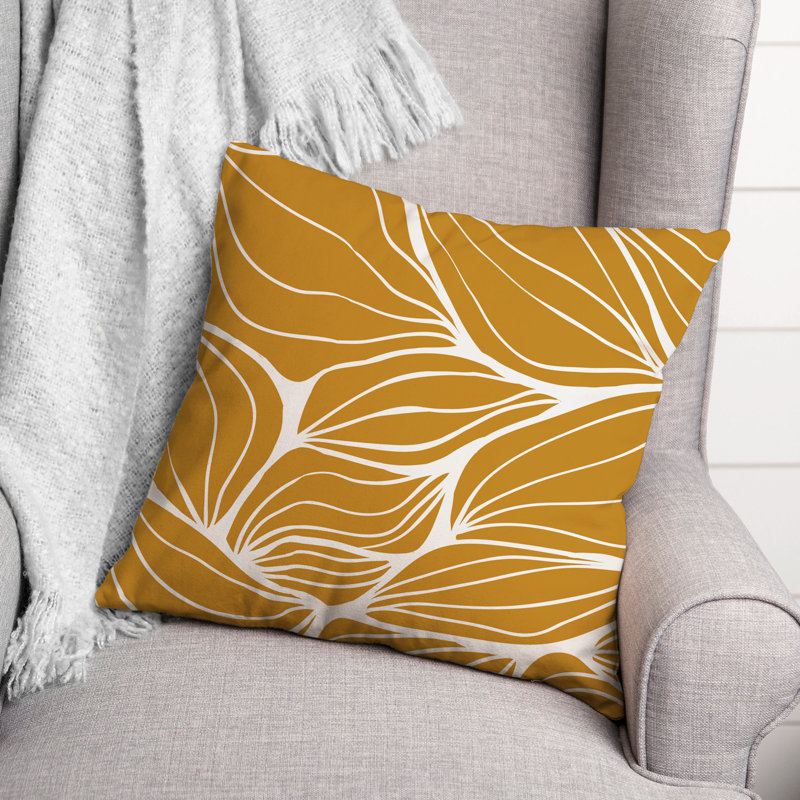 Coussin décoratif intérieur / extérieur à motif floral, Orange / Jaune
