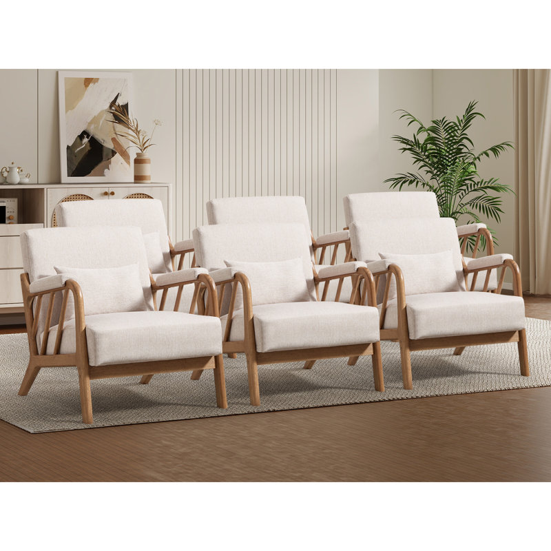 Chaise d'appoint moderne rembourrée en bois massif de 27,17 po de largeur avec coussin supplémentaire (ensemble de 6)