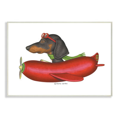 «Dachshund Flying in Weenie Mobile Playful Plane Illustration» par Danny Gordan - impression
