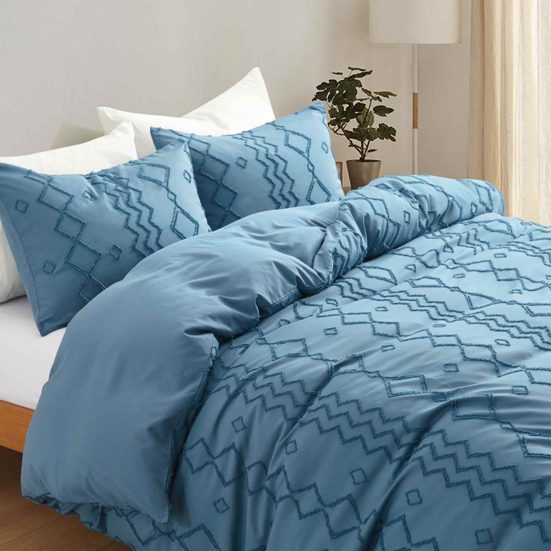 Ensemble de housse de couette brodée réversible à fermeture à glissière Averyonna, Losange bleu marine