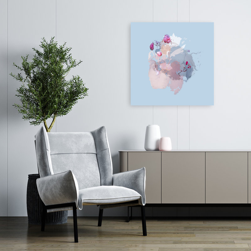 Aquarelle rose, fleurs abstraites, art délicat contemporain, nature, 32" H x 32" W