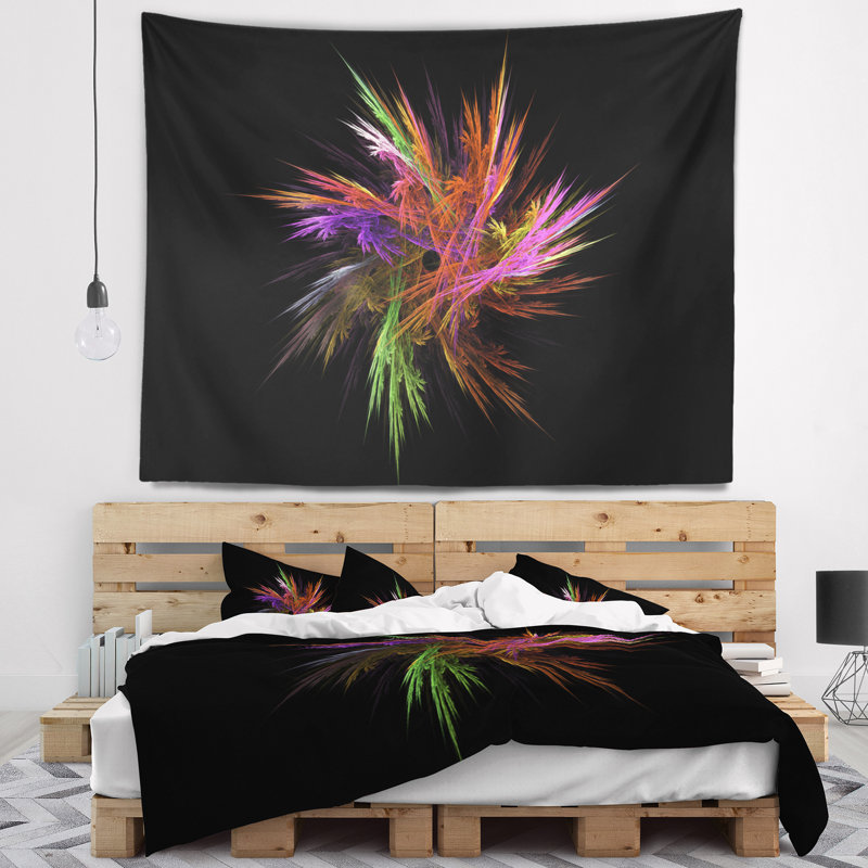 Tapisserie florale florale colorée et fractale, H 78 po x l 92 po