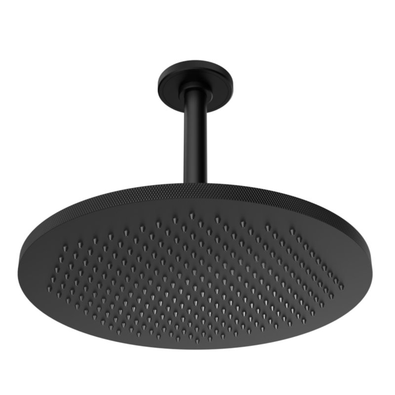 Rainstone Rainshower Head - Industrial, Knurled, 12", Matte Black
