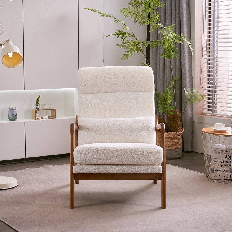Lemley 25.6'' W Solid Wood Armchair with Lumbar Support , White Faux Sherpa