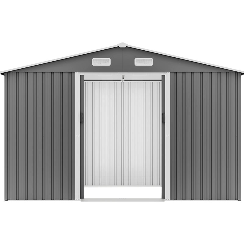 10X8 Ft Grey Shed With Metal Build, Lockable Door For Backyard Outdoor Doors Storage, 122.54" H x 92.16" W x 74.16" D, Gray
