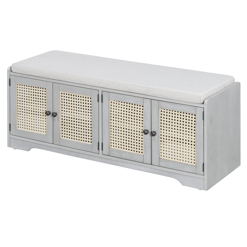 TREXM Rustic Storage Bench Multifunctional Wood Entryway Shoe Bench With Removable Cushion, Gray Wash