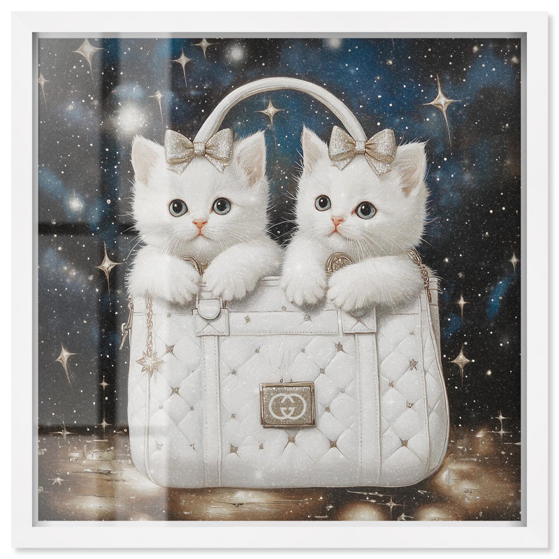 «Constellation Kittens Purse Shadowbox Print» par Art Remedy, H 25 po x l 25 po, Blanc