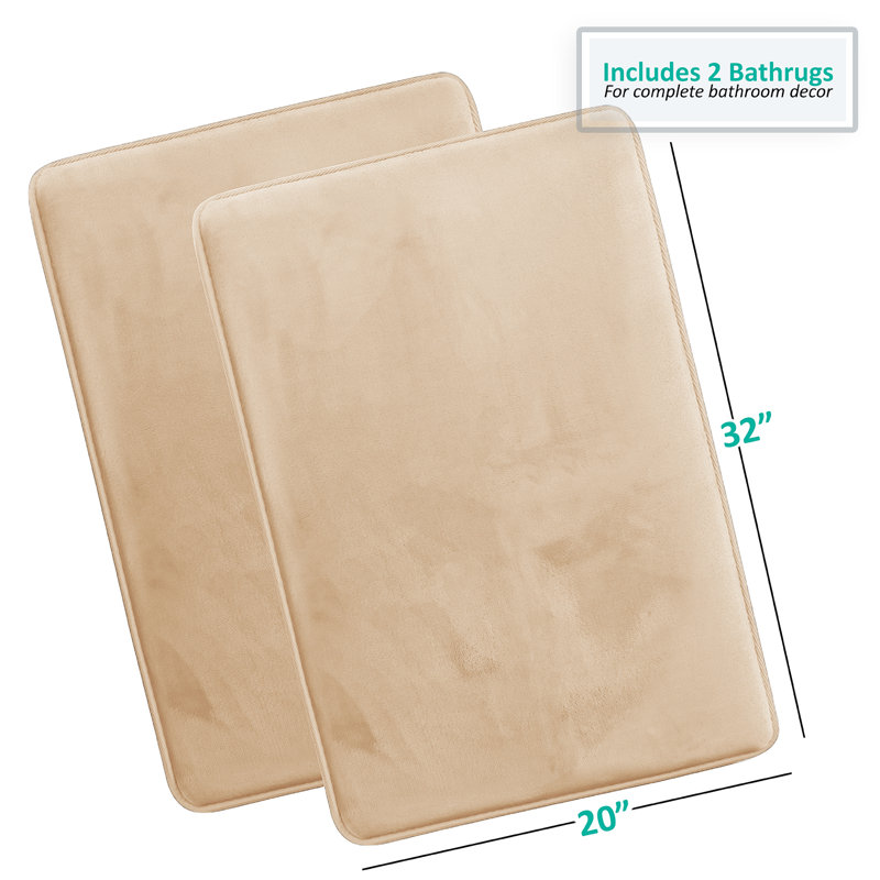 Steph Luxury Ultra Soft and Absorbent Memory Foam Bath Rug Set with Non-Slip Backing, Large: 20"W x 34"L, Cream