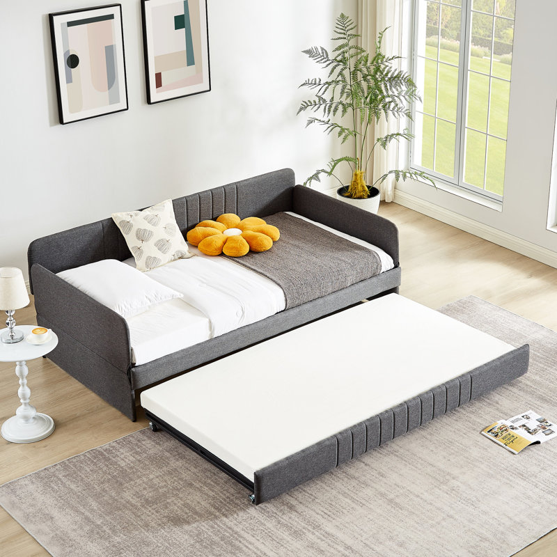 Lit de jour simple avec couchette en gris, lit à structure en métal réducteur de bruit pour un salon fonctionnel gris