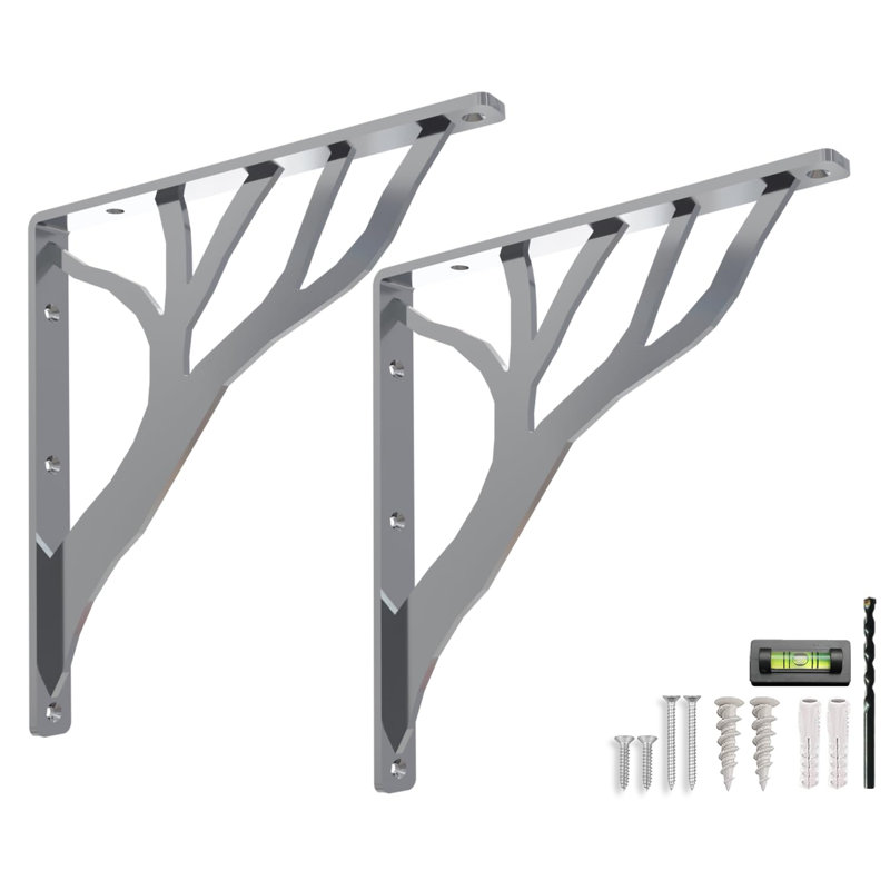 Supports rustiques pour tablette en L rustique par Balin Designs (chrome) pour tablettes de 10 à 12 pouces - Supports de support de cheminée décoratifs en métal robustes - Installation facile avec la quincaillerie incluse - ensemble de 4