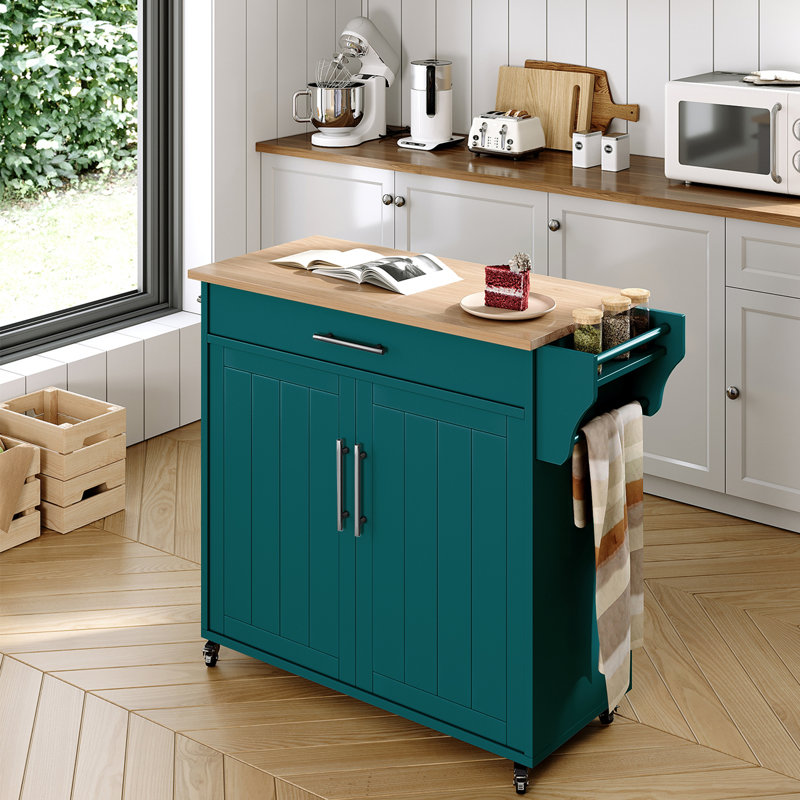 Solid Wood Top Kitchen Cart - Green