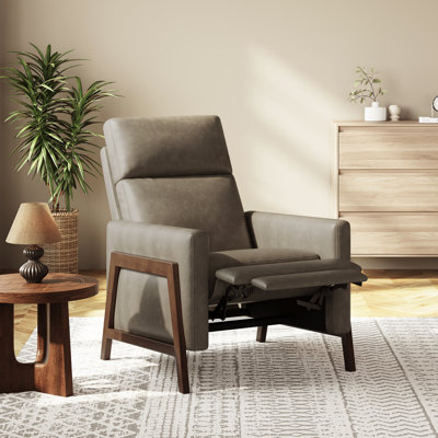 Mid-Century Modern Push-Back Recliner Chair, PU Leather Armchair