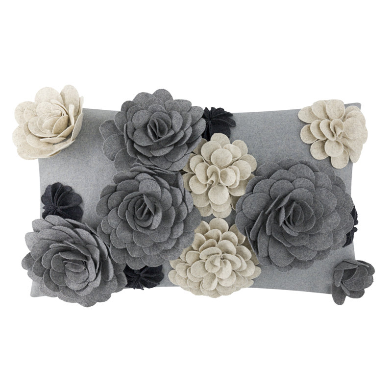 Housse de coussin 3D Floral, gris