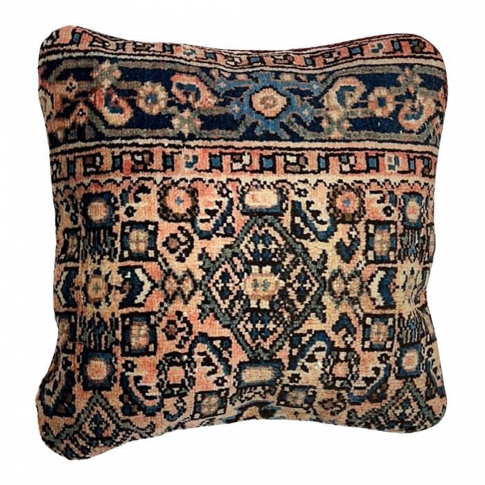 Wool Throw Pillow, Navy Blue Geometic