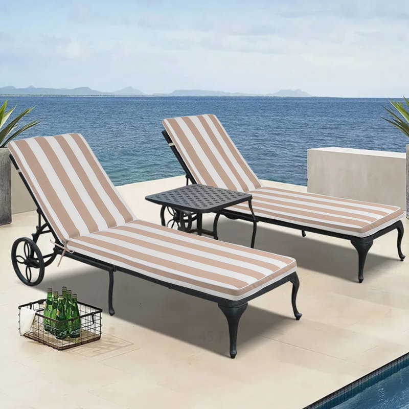 Outdoor Chaise Lounge Cushions Set for Ultimate Relaxation and Durability, Beige/White Striped