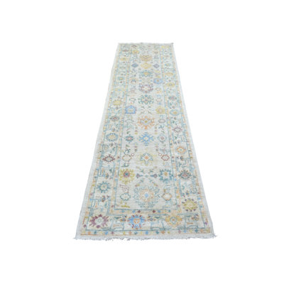 2'8" x 9'9" New Hand Knotted Grey Wool Runner Oriental Rug - MOA10269852