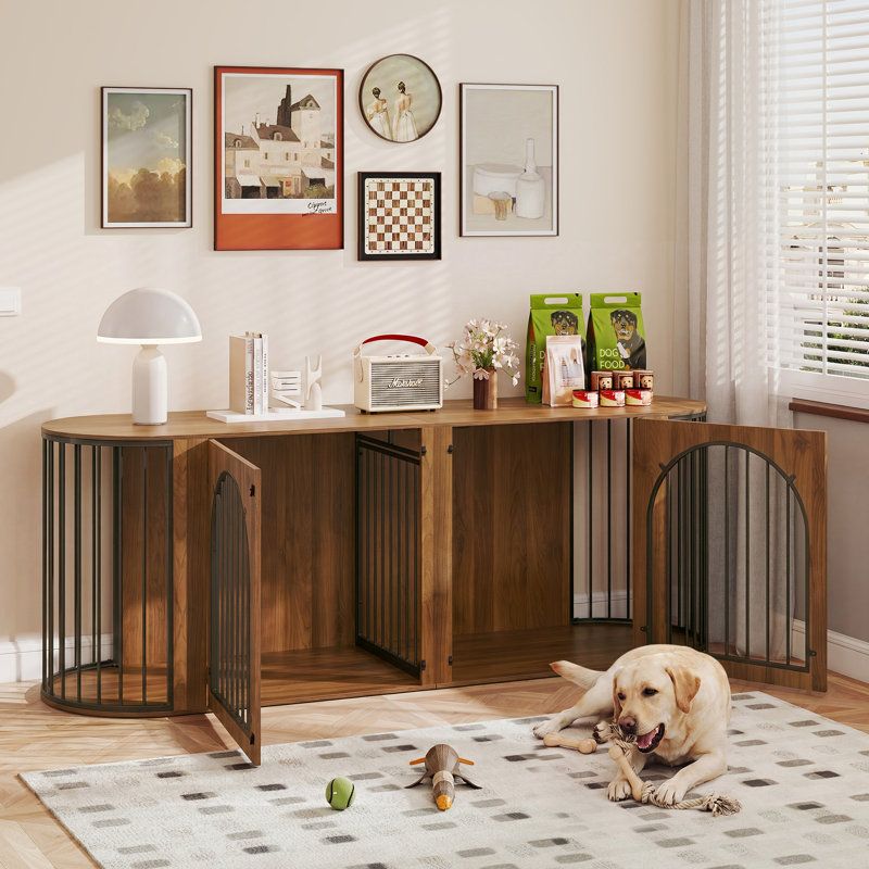 Cage double pour chien en métal de style moderne, Brun