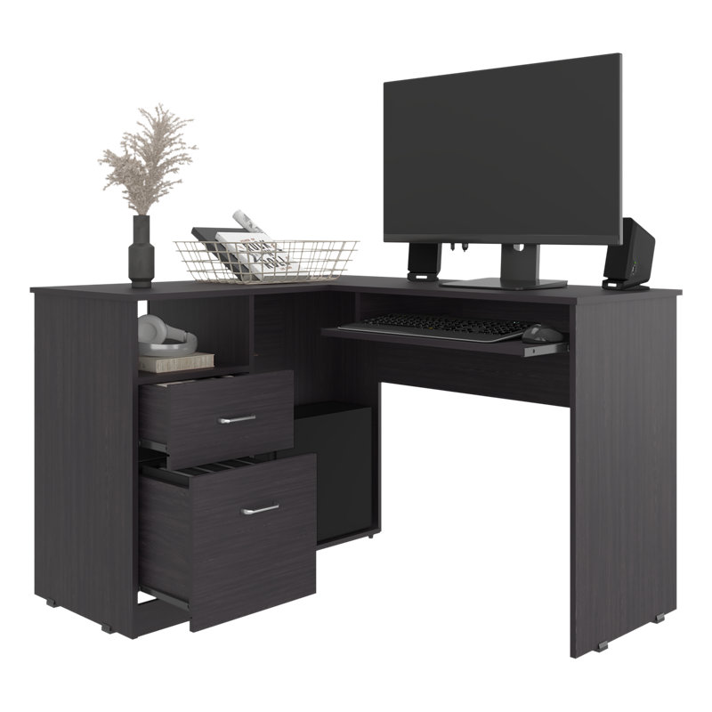 Jexiel L-Shaped Computer Desk, Black Wengue