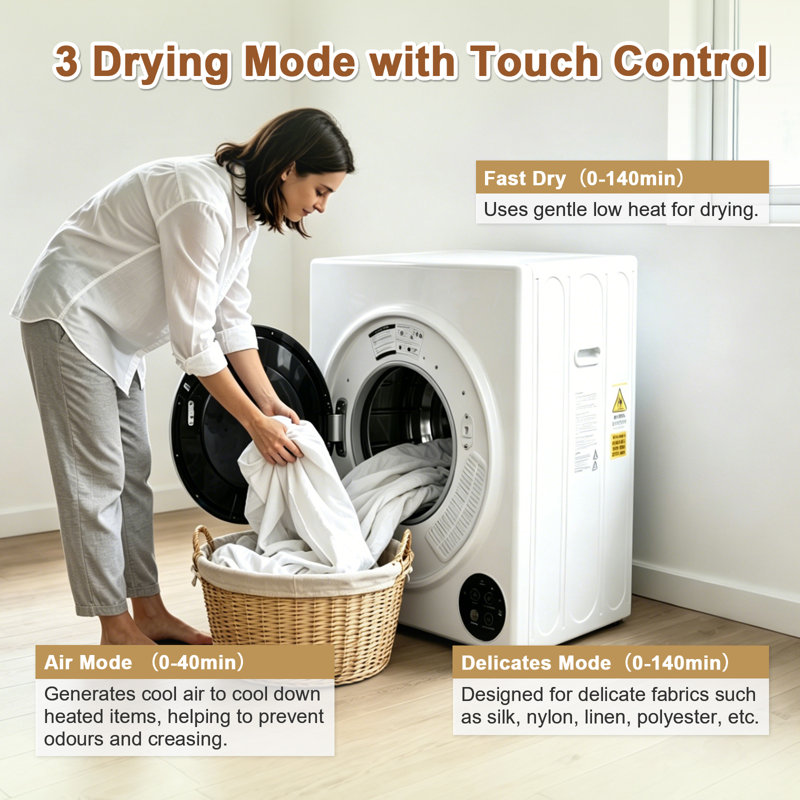 Compact Front‑Load Electric Clothes Dryer, Touch Control Vented Tumble Dryer, White