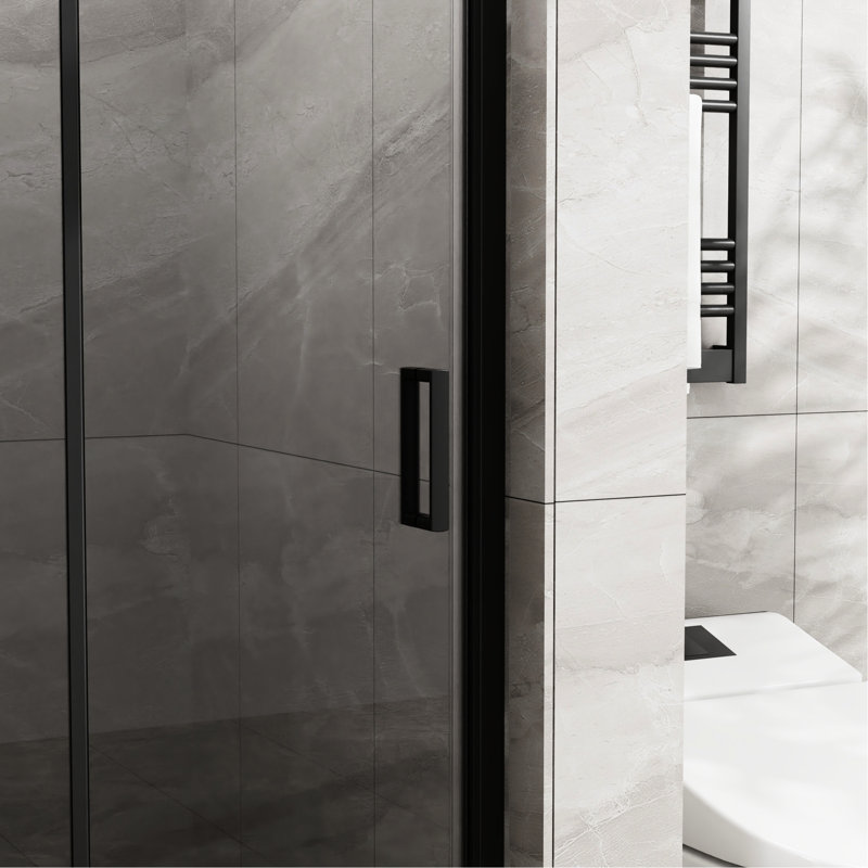 72" High Shower Door - 34"X Tempered Glass Black Finish Foldable Rust Hardware Seal Strips Included 34" Wide 1/4" Water Handle Leak Proof