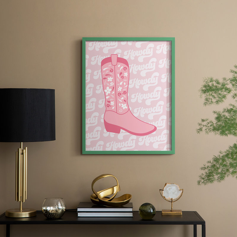 Reproduction encadrée de botte rétro Howdy - bois massif, H 15 po x l 12 po, Vert