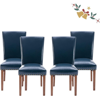 Chaises de salle à manger, chaise de salle à manger rembourrée en similicuir avec garniture cloutée et pieds en bois robuste, chaises d'appoint de style Parsons moderne pour la cuisine, coussin épais pour le confort