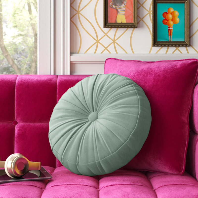 Therese  Tufted Round Throw Pillow, Celadon, 16'' H X 16'' W