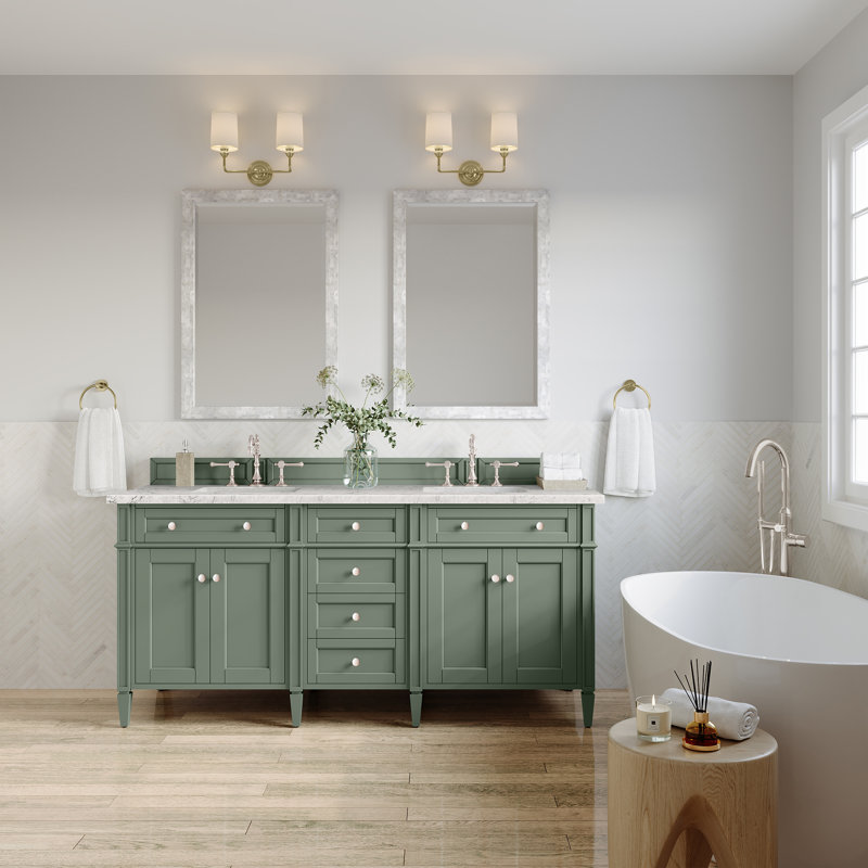 Meuble-lavabo double l 72 po Dussault, Perle jasmin éternelle, Céladon fumé, 8 po