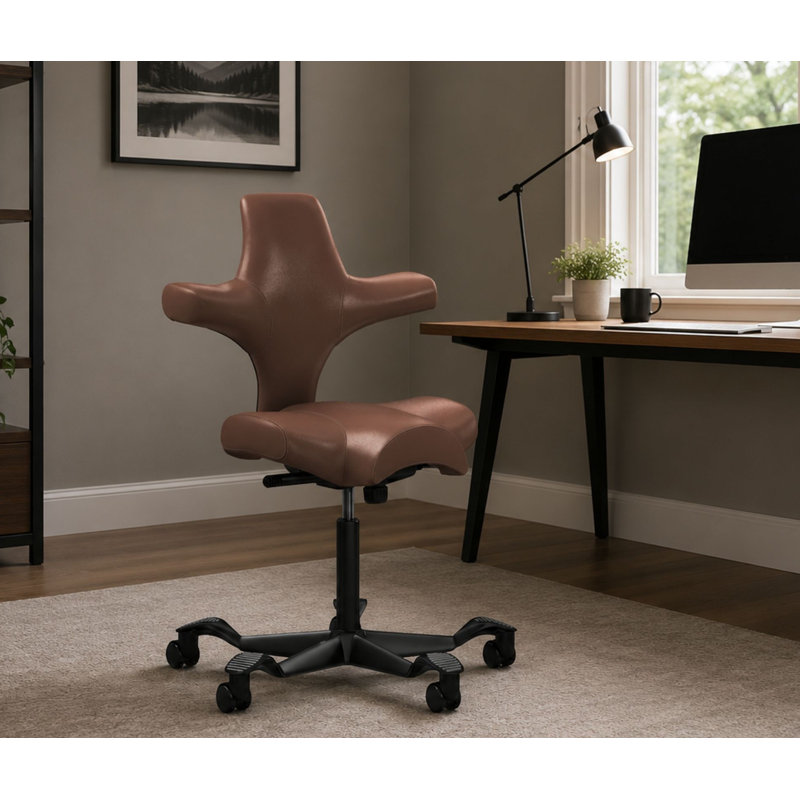 HÅG Capisco Adjustable Sit-to-Stand Height Chair, Black, Sit-to-Stand, Brown Mahogany 