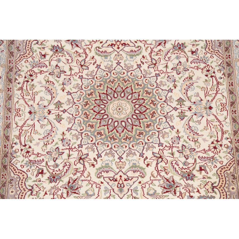 Tapis ivoire noué à la main de conception unique 4 pi 9 po x 7 pi 6 po