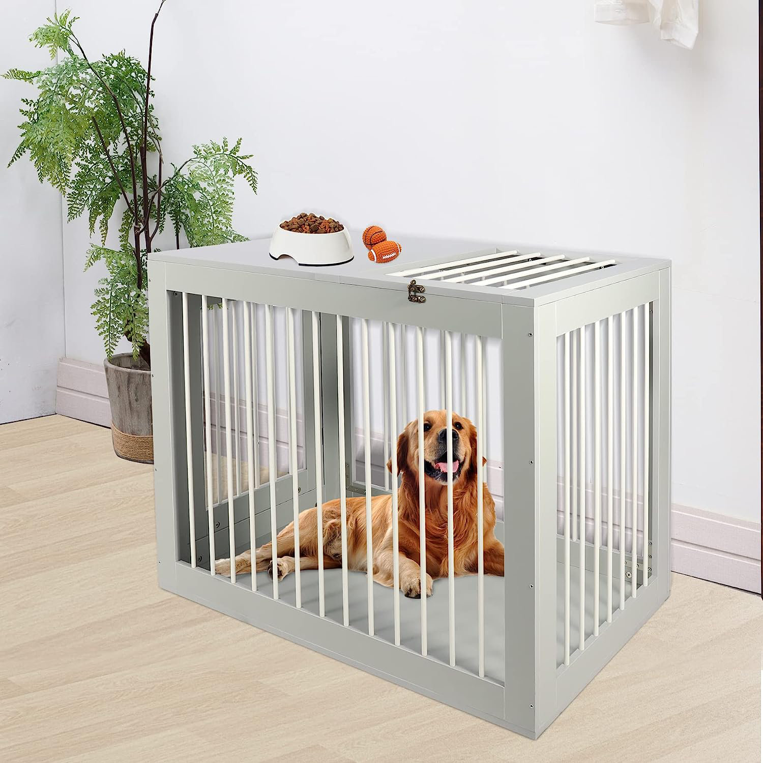 Furniture-Style Dog Crate - Acacia Wood Kennel for Large Dogs with Double  Doors and Cushion - Dog Kennel Furniture by PETMAKER (Black) – PetMaker