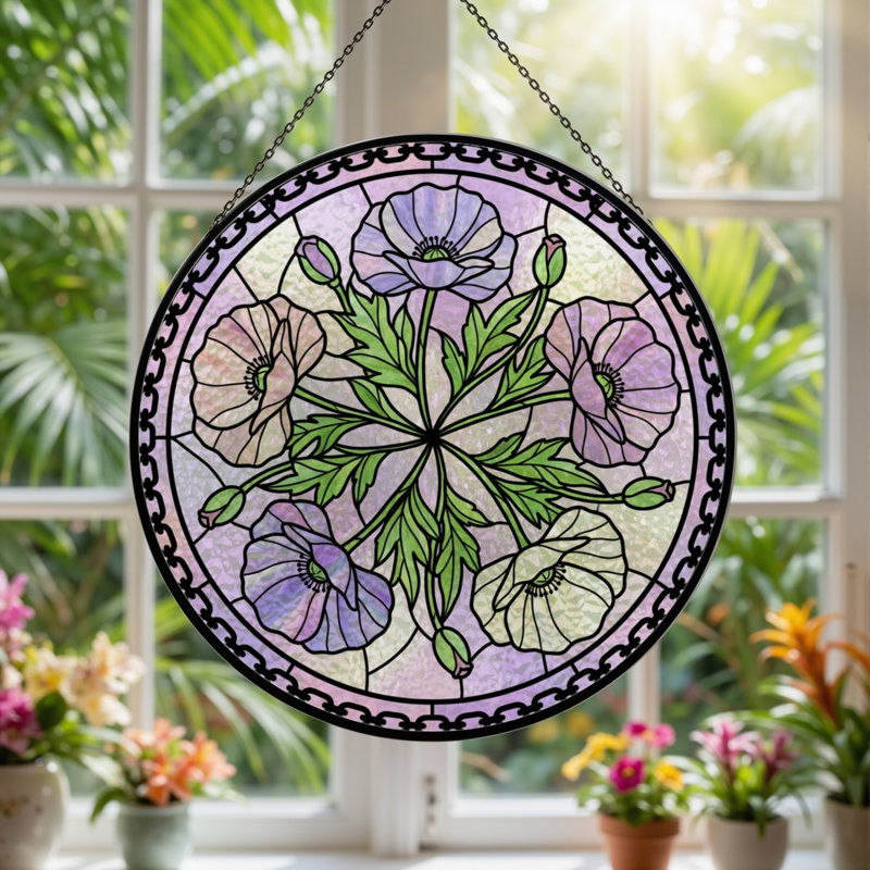 Panneau de vitrail à motif floral H 7,8 po, H 7,8 po x l 7,8 po