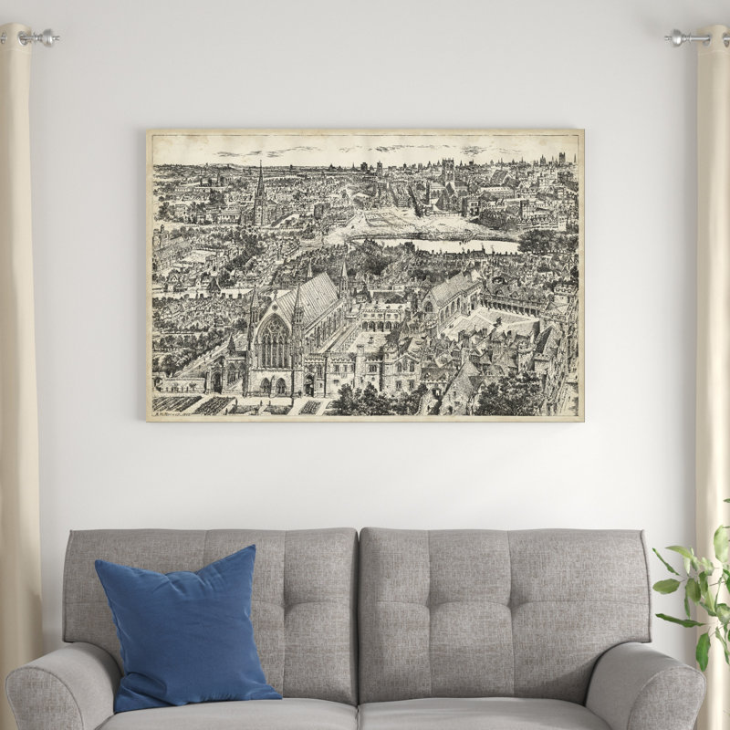 Vue d'oiseau de Londres - Ely Place, H 32 po x l 48 po