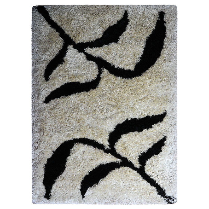 Crayton Hand Tufted Shag Polyester Eco-Friendly Area Rugs - Rectangle, Beige Black Color, Floral Modern Design, High Pile Thick Handmade Anti Skid Area Rugs for Living Room, Bed Room