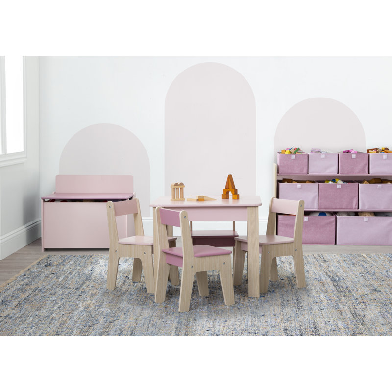 Blush and Natural Wooden Kids Play Table and Chair Set