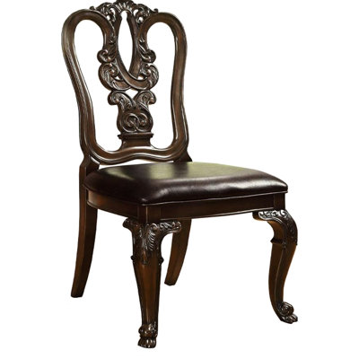 Solid Wood Dining Chairs Of 2 - Brown Cherry, Intricate Back Design, Padded Seat   Side For Cherry Wood, Seat, Decoration