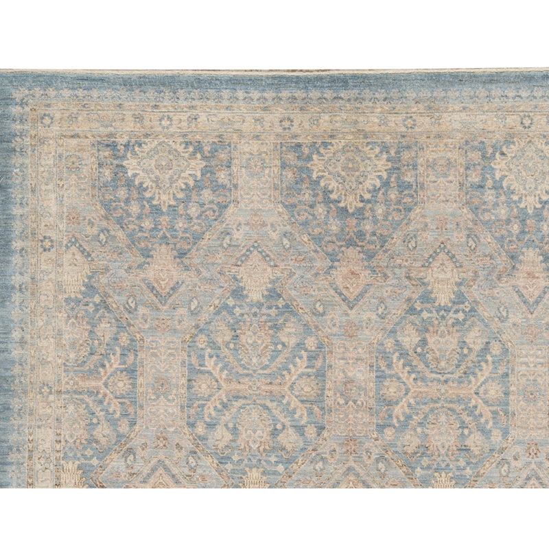 High-Quality Hand-Knotted Light Blue/Beige Area Rug